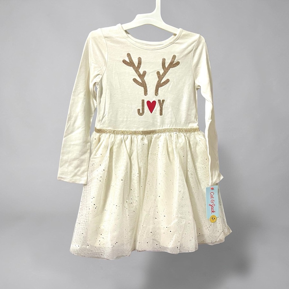 New girls sparkly deer Christmas dress